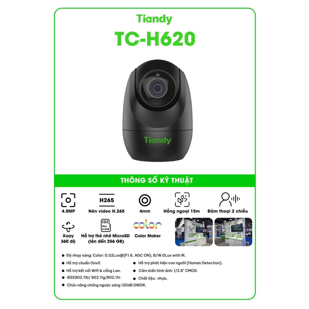 Camera Wifi TIANDY H610 3MP/ H620 4MP Trong Nhà, Full Collor, Xoay 360 Độ, Đàm Thoại 2 Chiều