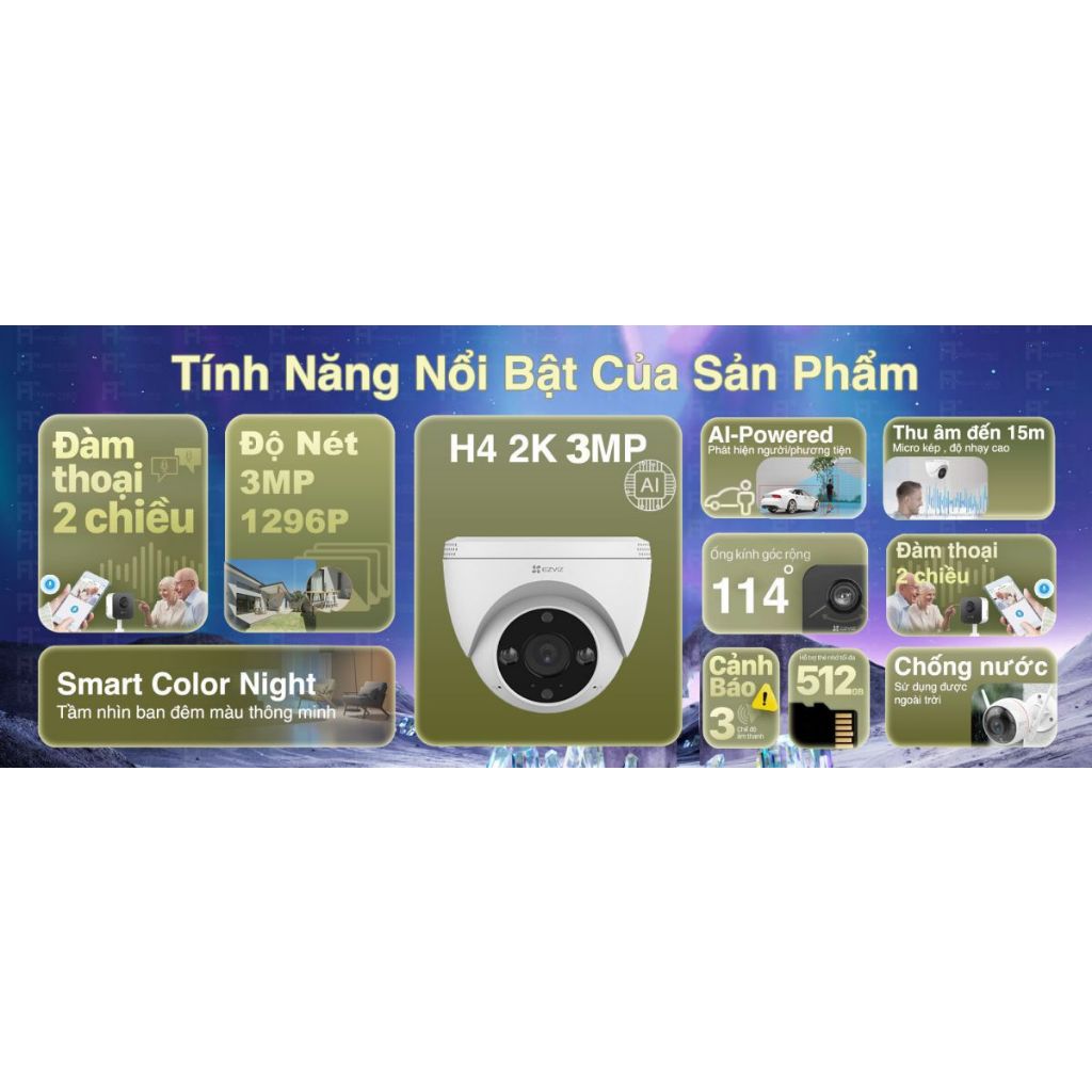 Camera Wifi EZVIZ H4 3MP 2K, Đàm Thoại 2 Chiều, Có Màu Ban Đêm, Tích Hợp Còi Đèn Cảnh Báo 3