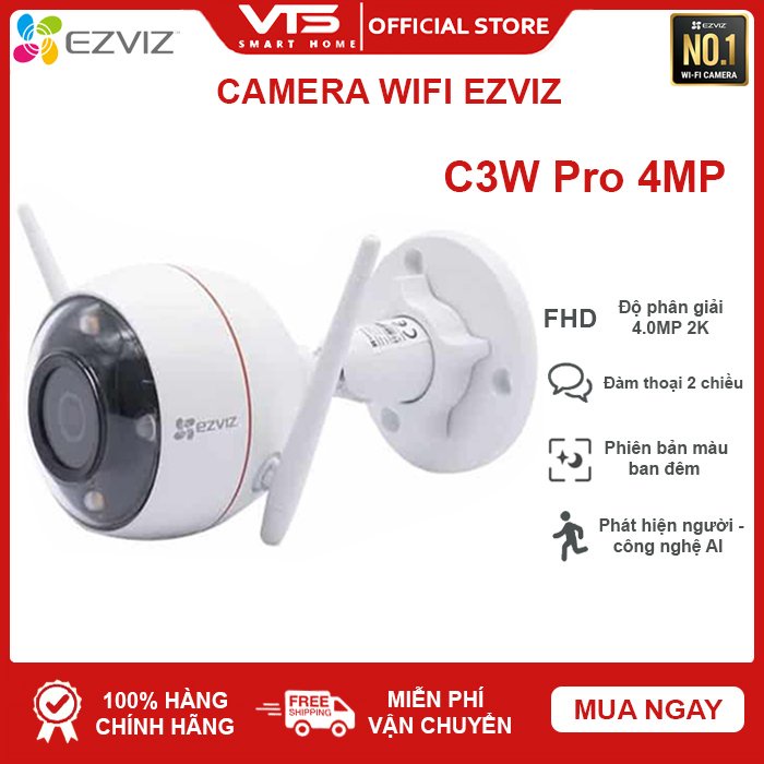 Camera WIFI Ngoài trời EZVIZ C3W PRO 4MP IP67, Màu Ban Đêm, Âm Thanh 2 Chiều, Đèn và Còi Báo Động, AI 8