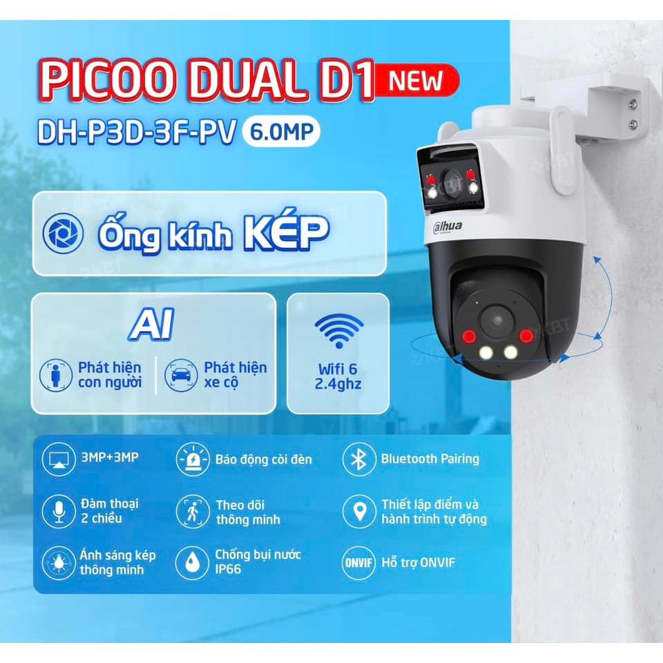 Camera Wifi DAHUA Picoo Dual D1 DH-P3D-3F-PV 6MP/DH-P5D-5F-PV 10MP, 2 Mắt, Đàm Thoại 2 Chiều, Xoay 360 Độ 3