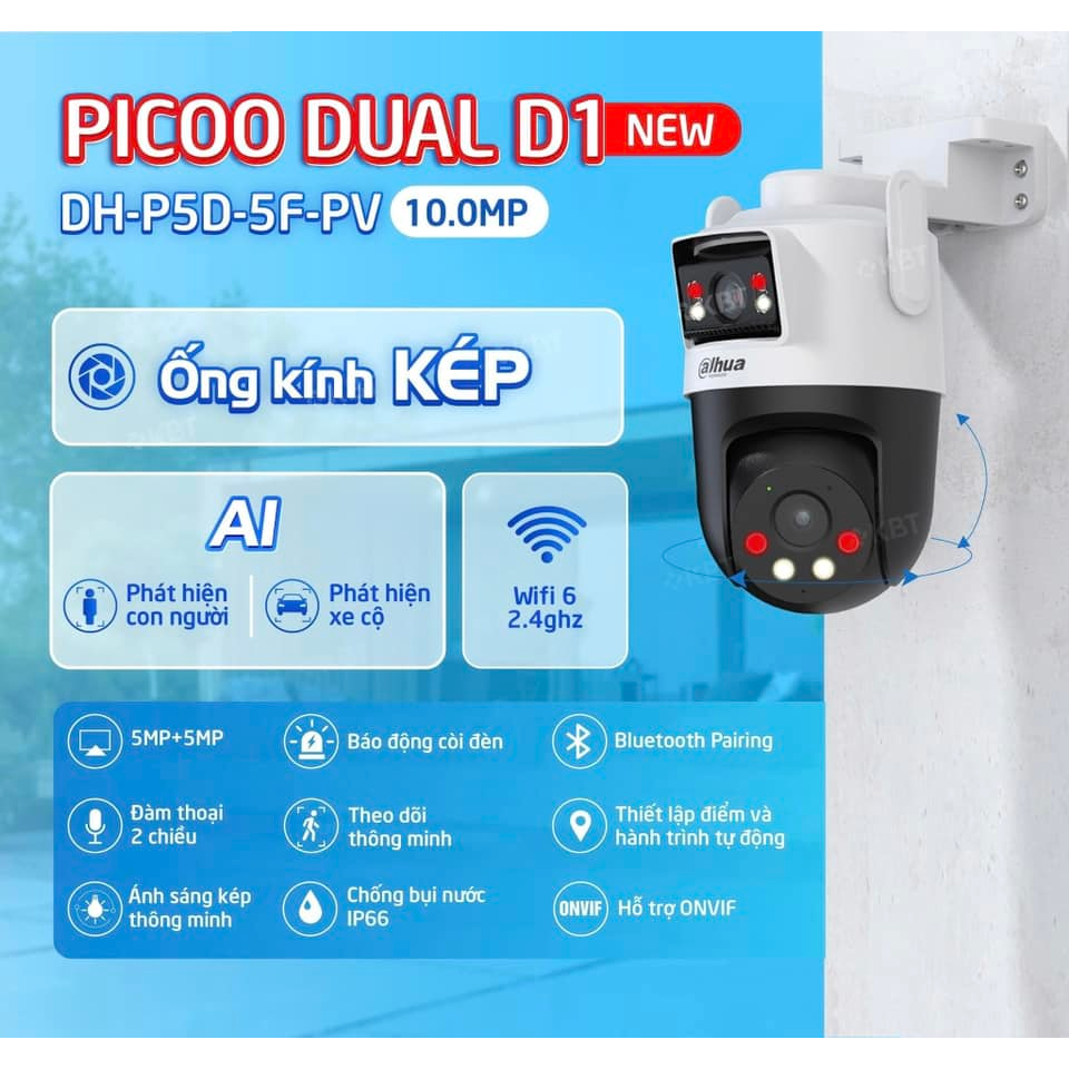 Camera Wifi DAHUA Picoo Dual D1 DH-P3D-3F-PV 6MP/DH-P5D-5F-PV 10MP, 2 Mắt, Đàm Thoại 2 Chiều, Xoay 360 Độ