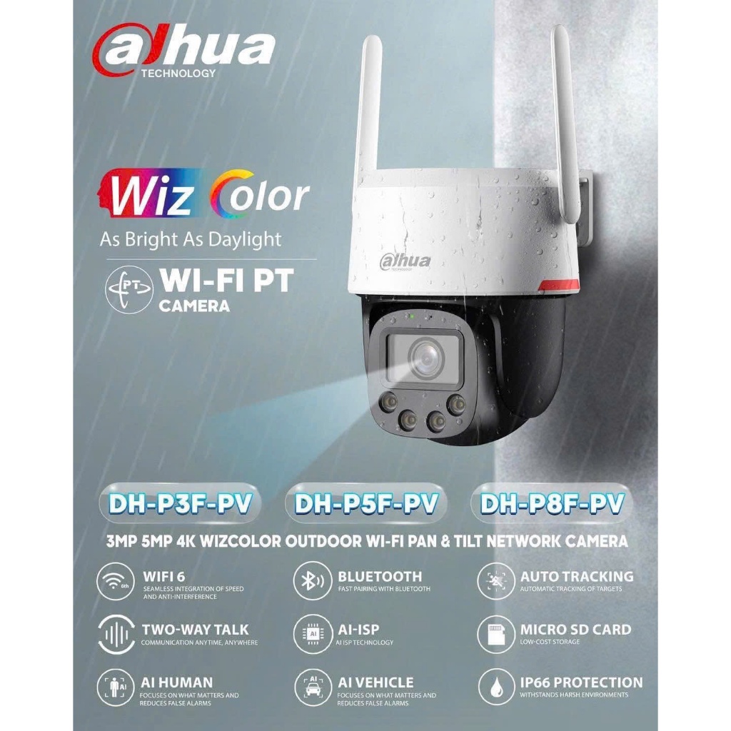 Camera Wifi DAHUA WizColor P3F-PV/P5F-PV/P8F-PV, Có Màu Ban Đêm, Xoay 360 Độ, Đàm Thoại 2 Chiều 3