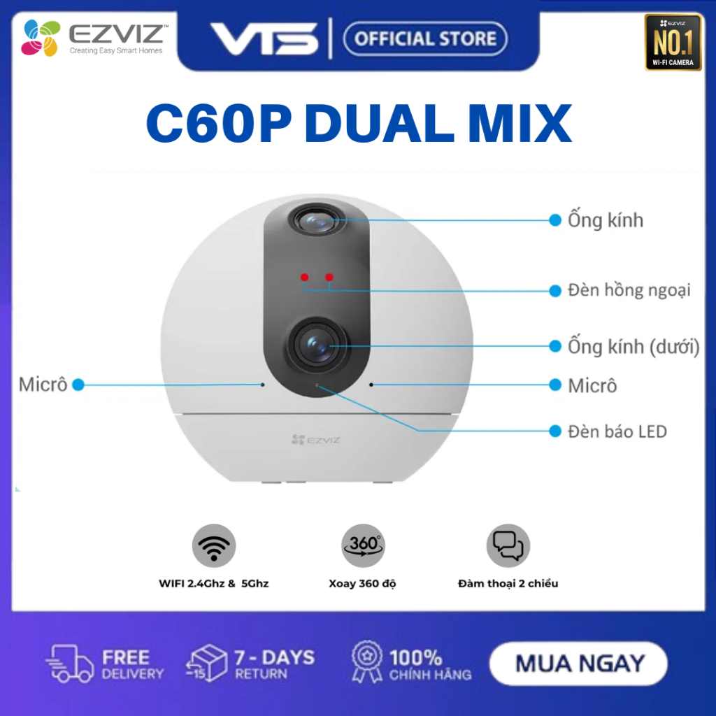 Camera Wifi EZVIZ C60P 2K (3MP+3MP), C6C 4K 8MP, H6 3K 5MP - Đàm Thoại 2 Chiều, Theo Dõi Chuyển Động 7