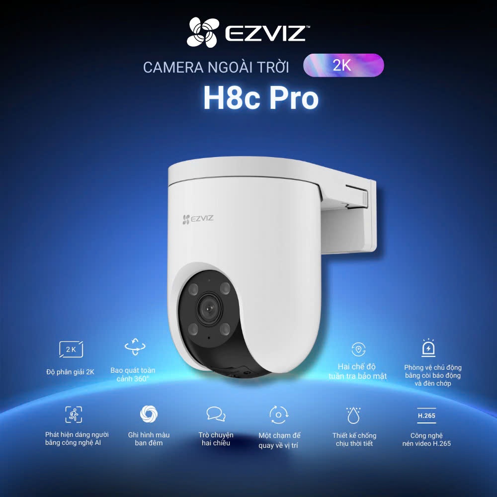 Camera Wifi EZVIZ H8C PRO 3MP 2K, Xoay 360 Độ, Trò Chuyện 2 Chiều, Ghi Hình Màu Ban Đêm - VTS 6