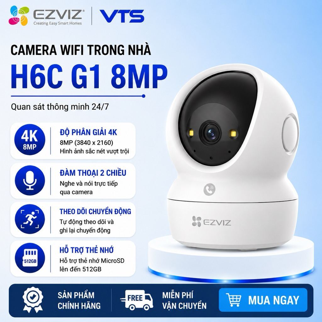 Camera Wifi EZVIZ H6C PRO 4MP/H6C G1 8MP/C6N G1 8MP, Xoay 360 Độ, Xoay Dọc 85 Độ, Đàm Thoại 2 Chiều 2