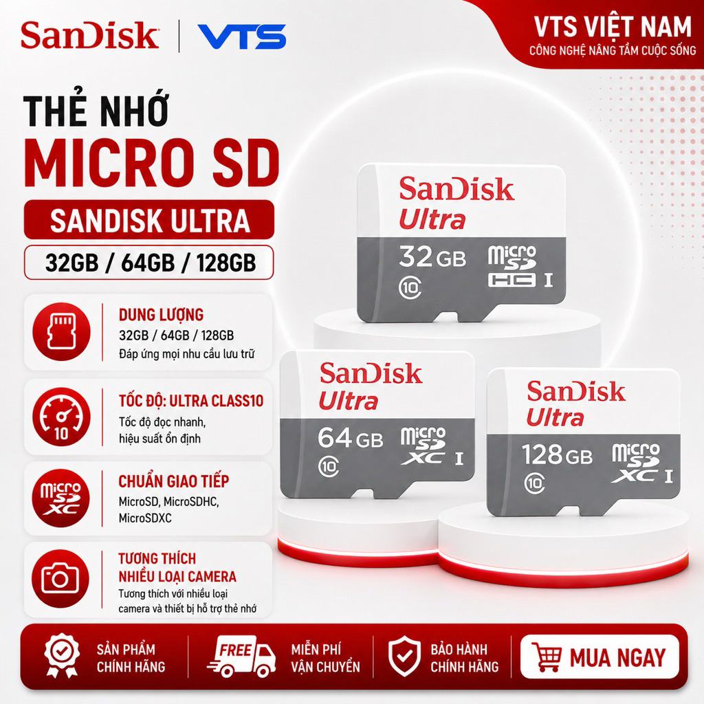 Thẻ Nhớ Micro SD Sandisk 32GB/64GB/128GB Chính Hãng – Tốc Độ Cao, Bền Bỉ, Chuyên Dùng Cho Camera... 2