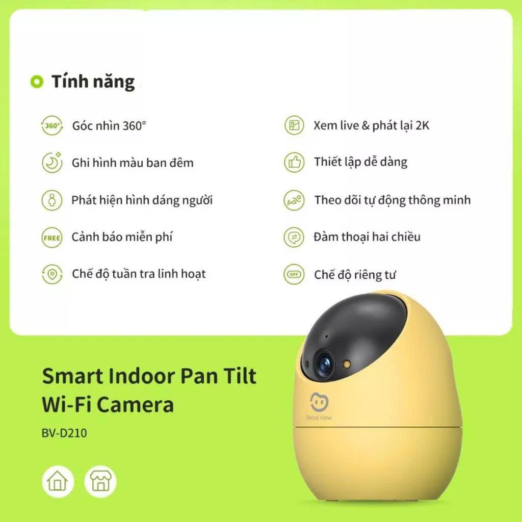 Camera Wifi BeansView Trong nhà D210 3MP, 4 Phiên Bản Màu, Xoay 360 Độ, Đàm Thoại, Ai Thông Minh