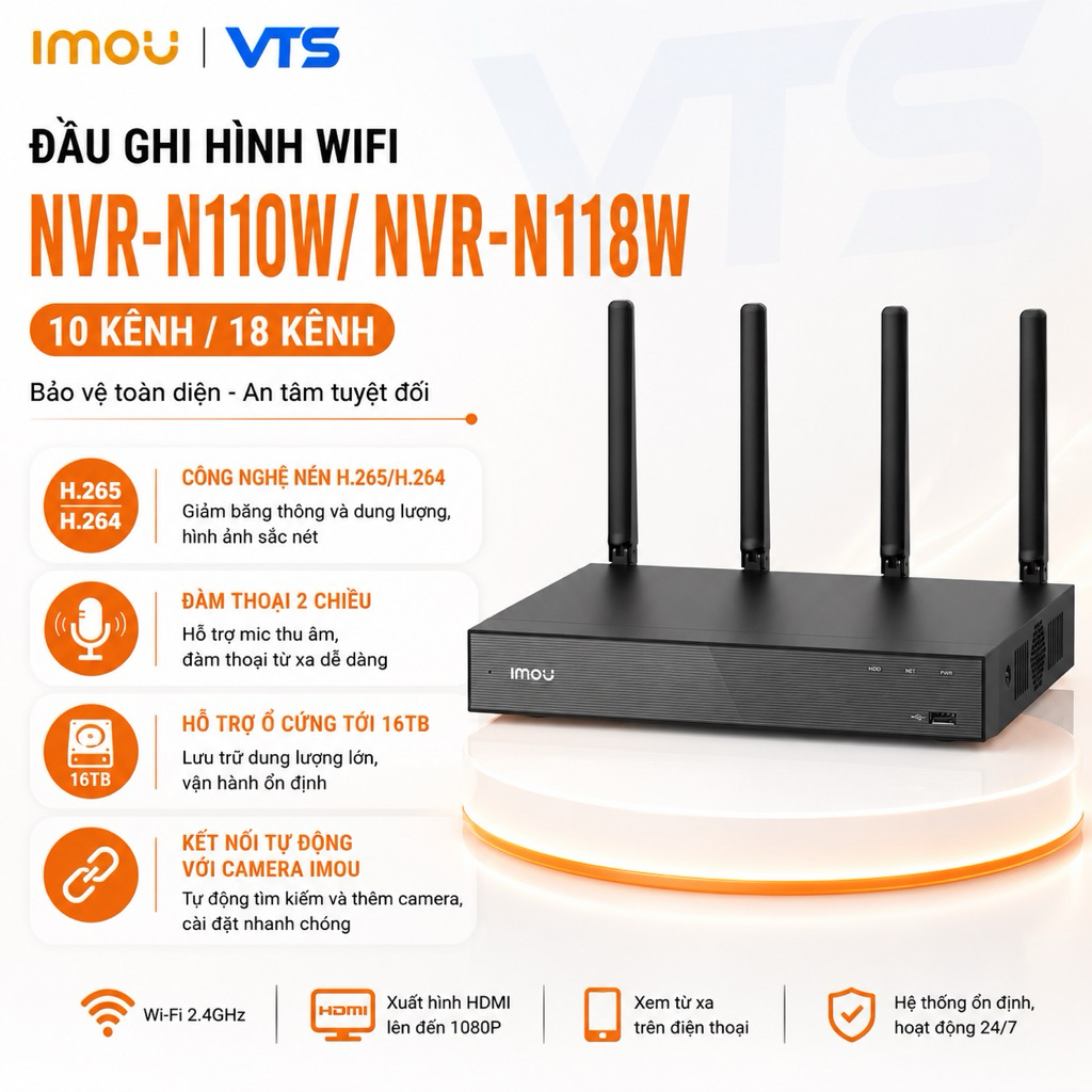 Đầu Ghi Hình NVR IMOU 10/18 Kênh N110W-8A0E/N118W-8A0E - Đàm Thoại 2 Chiều, Hổ Trợ Camera Lên Đến 8MP, Bảo Hành 2 Năm 3
