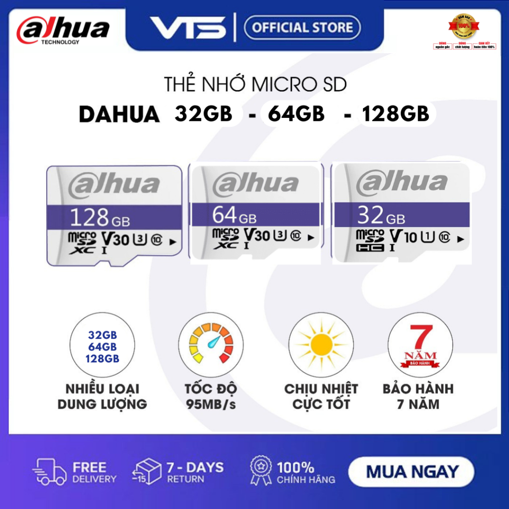 Thẻ Nhớ Micro SD DAHUA 128GB | 64GB | 32GB Tốc Độ Đọc 95MB/S Chính Hãng, Chuyên Dụng Cho Camera, Bảo Hành 7 Năm
