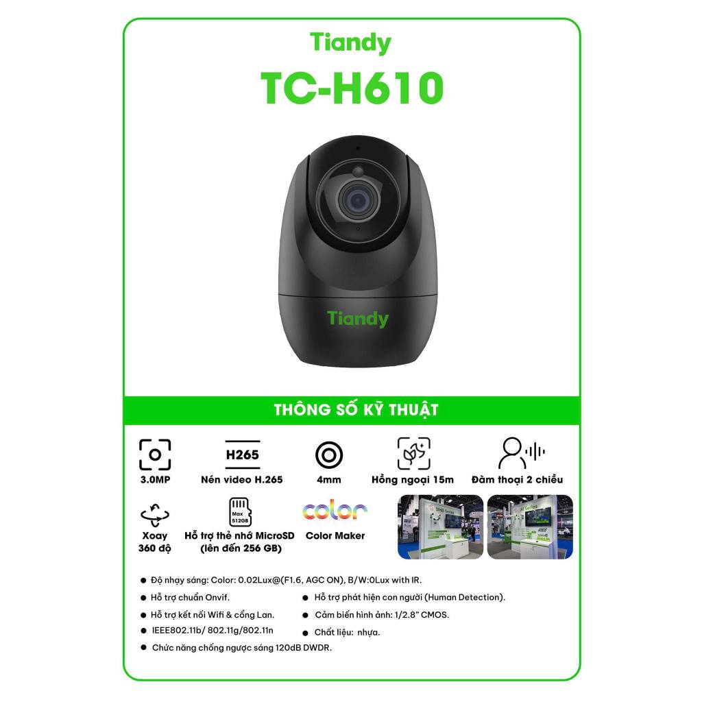 Camera Wifi TIANDY H610 3MP/ H620 4MP Trong Nhà, Full Collor, Xoay 360 Độ, Đàm Thoại 2 Chiều 5