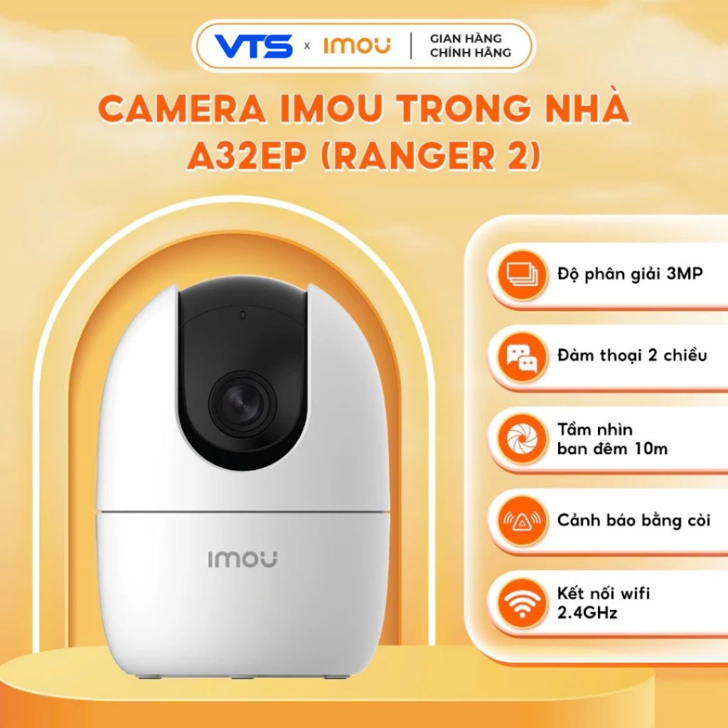 Camera Wifi IMOU RANGER 2 A32EP 3MP 2K,Trong Nhà, Xoay 360 Độ, Đàm Thoại 2 Chiều, Còi Báo Động - VTS