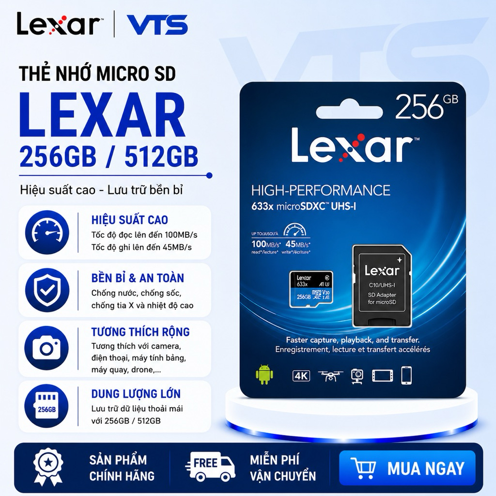 Thẻ Nhớ Micro SDXC LEXAR 256GB/512GB 633x Class 10 A1 Chính Hãng - Tốc Độ Cao, Chuyên Dùng Cho Camera, Máy Ảnh,... 2